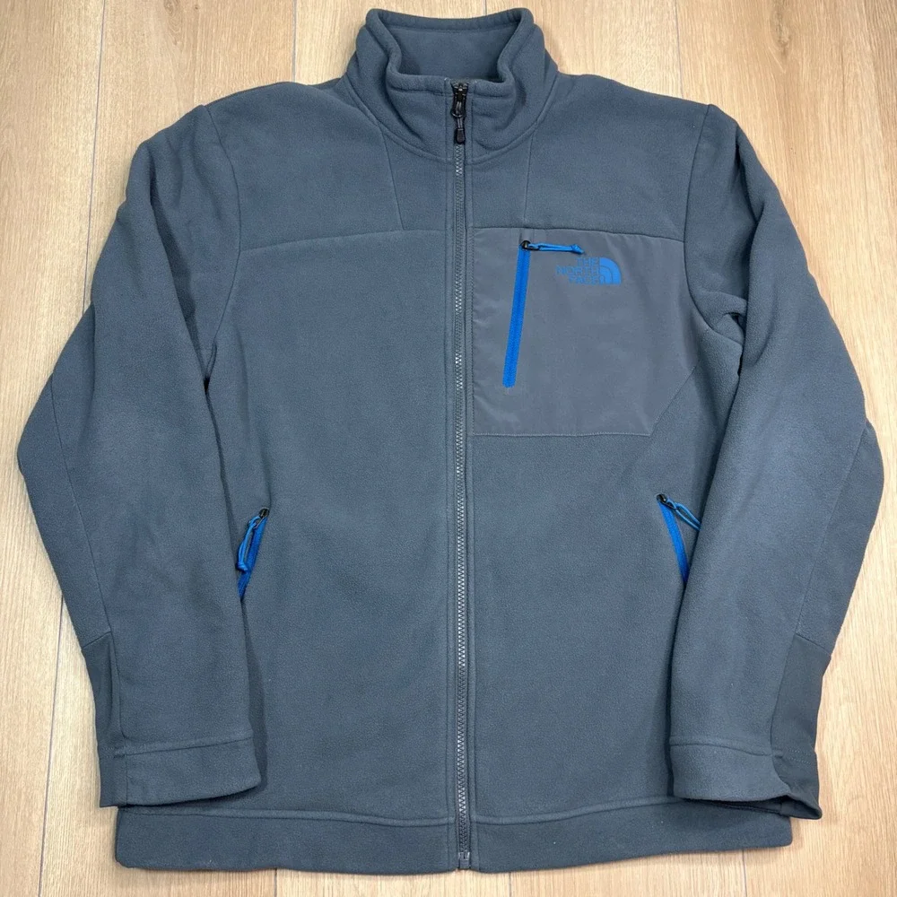 The North Face Chimborazo Gray Full Zip Sherpa Fleece Jacket Blue Size Medium